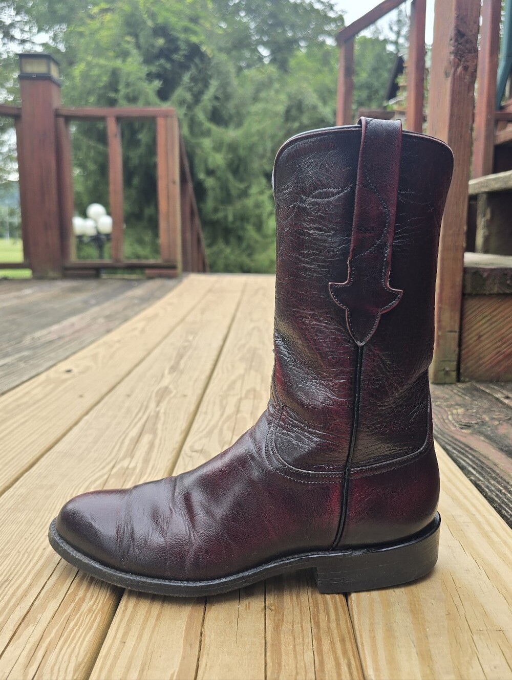 Lucchese, Vintage Womens Black Cherry Leather, Round Toe Roper Boots, Sz 8.5B - Picture 4 of 13